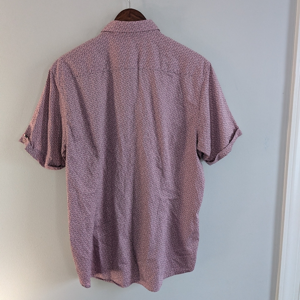 Men's Ted Baker Pink 5 XL Geometric Button Shirt Short Sleeve Dressy Casual - Picture 3 of 7